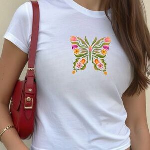 White butterfly Graphic Crop Top